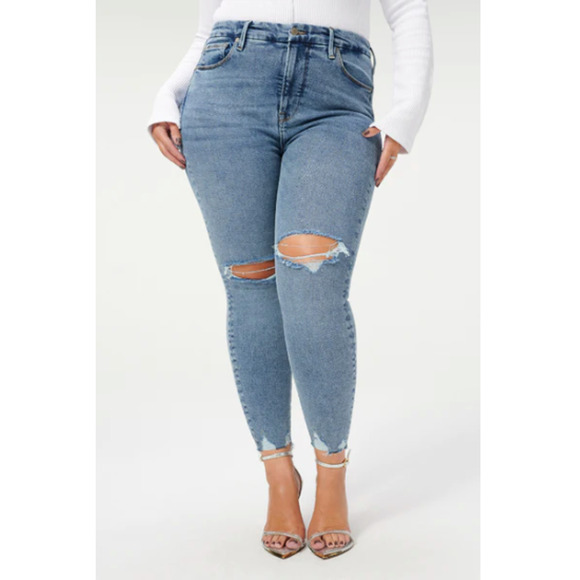 GOOD AMERICAN NWT Good Waist Crop Denim Jean in Blue799 // 10 - Picture 2 of 15
